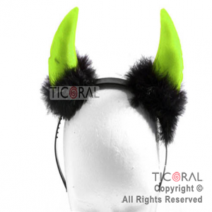 VINCHA VERDE FLUO DIABLO CON PLUMA HS2923-5 x 1